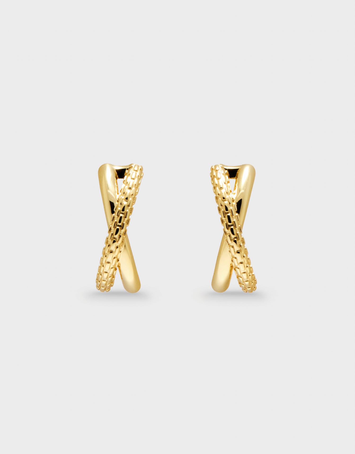 Pair of gold earrings on a light gray background